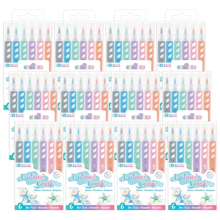 Bazic Products Brush Markers, 6 Pastel Colors, 72PK 1267